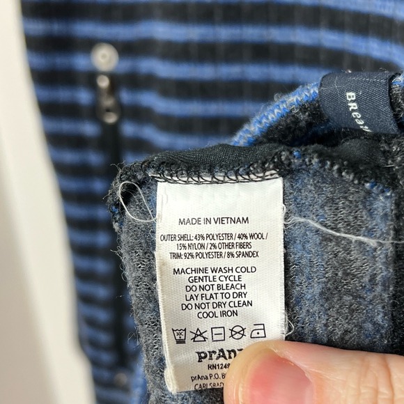 Prana Mens L Barclay Full Zip Jacket Blue Black Stripe Wool Blend Outdoor Casual - Picture 6 of 6